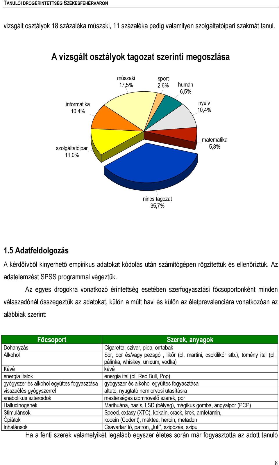 5 Adatfeldolgozás A kérdőívből kinyerhető empirikus adatokat kódolás után számítógépen rögzítettük és ellenőriztük. Az adatelemzést SPSS programmal végeztük.