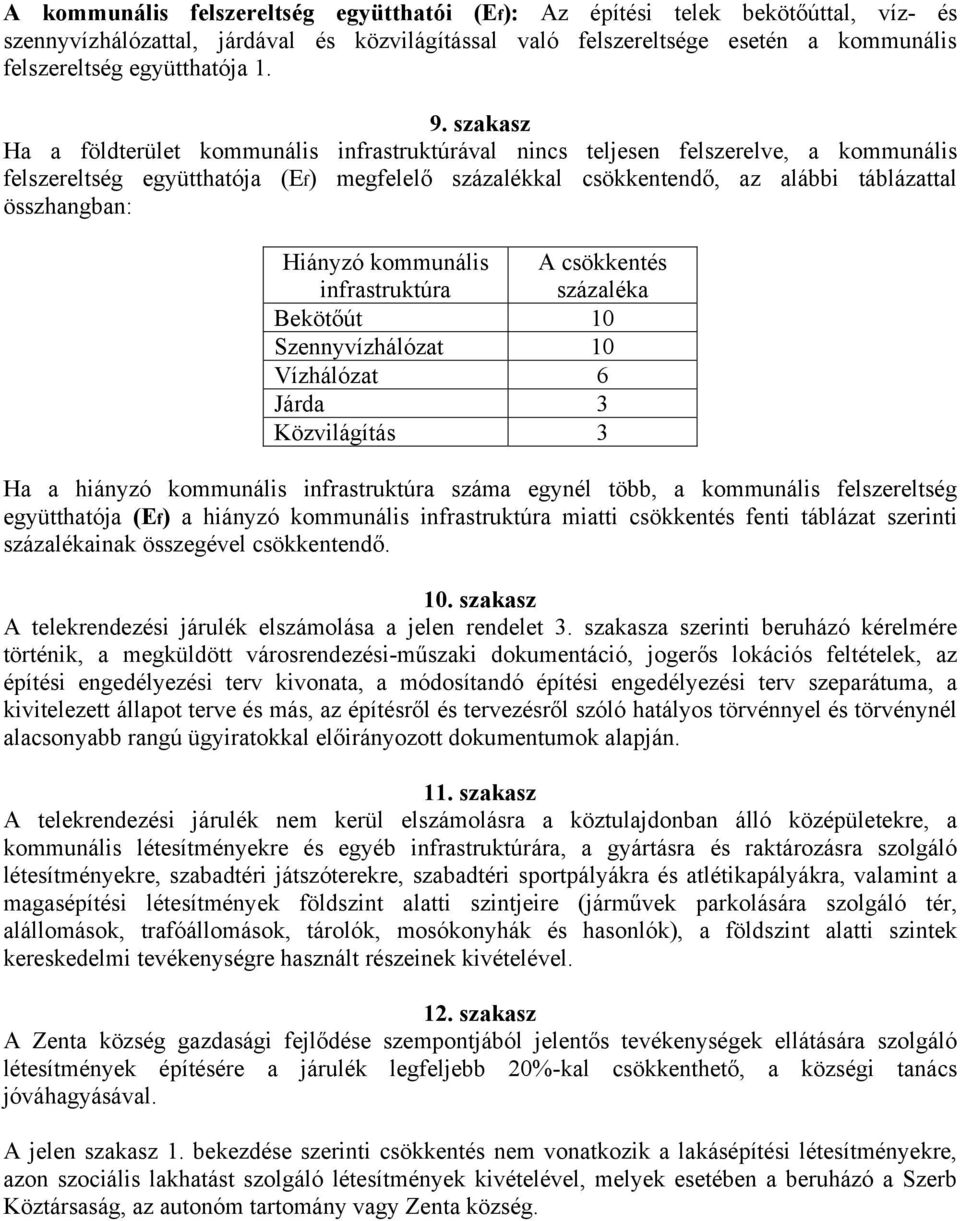 összhangban: Hiányzó kommunális infrastruktúra A csökkentés százaléka Bekötőút 10 Szennyvízhálózat 10 Vízhálózat 6 Járda 3 Közvilágítás 3 Ha a hiányzó kommunális infrastruktúra száma egynél több, a