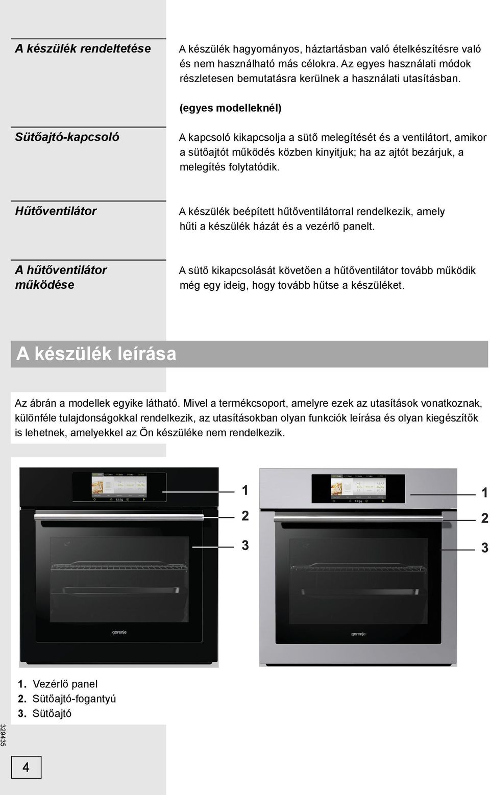 (egyes modelleknél) Sütőajtó-kapcsoló A kapcsoló kikapcsolja a sütő melegítését és a ventilátort, amikor a sütőajtót működés közben kinyitjuk; ha az ajtót bezárjuk, a melegítés folytatódik.