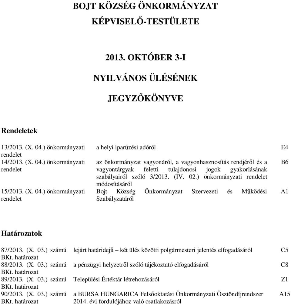 ) önkormányzati rendelet 15/2013. (X. 04.