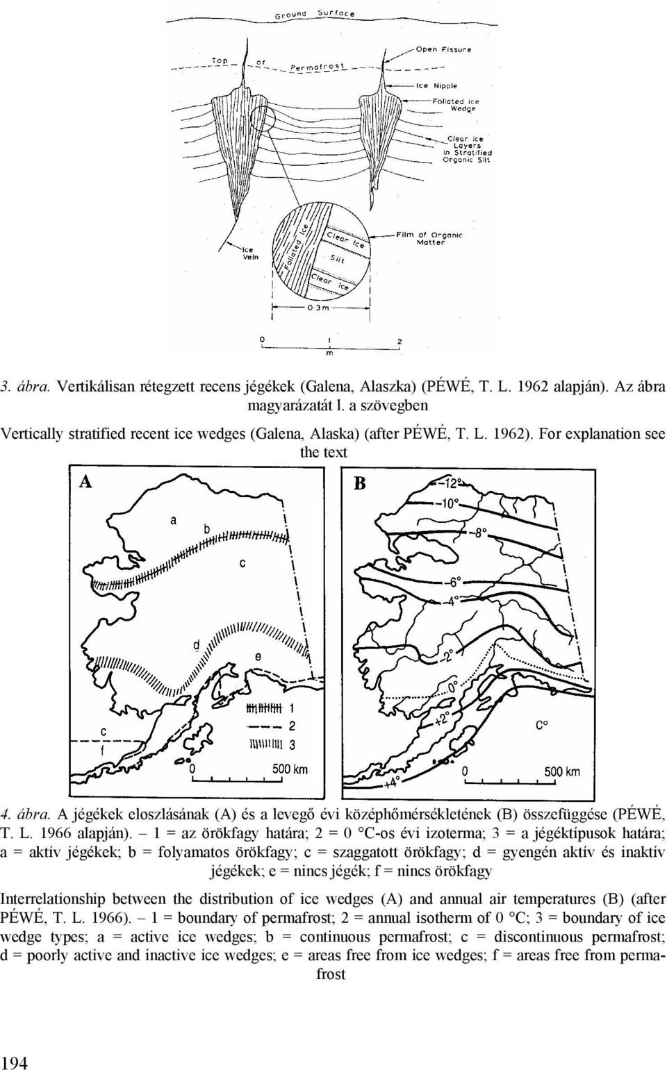 A jégékek eloszlásának (A) és a levegő évi középhőmérsékletének (B) összefüggése (PÉWÉ, T. L. 1966 alapján).