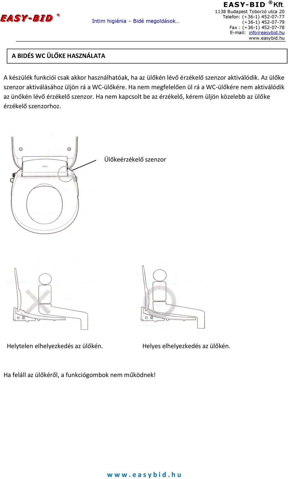 Ha nem megfelelően ül rá a WC-ülőkére nem aktiválódik az ünőkén lévő érzékelő szenzor.