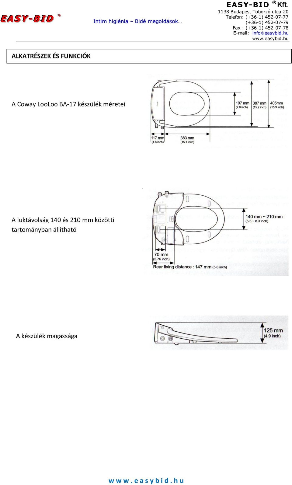 luktávolság 140 és 210 mm közötti