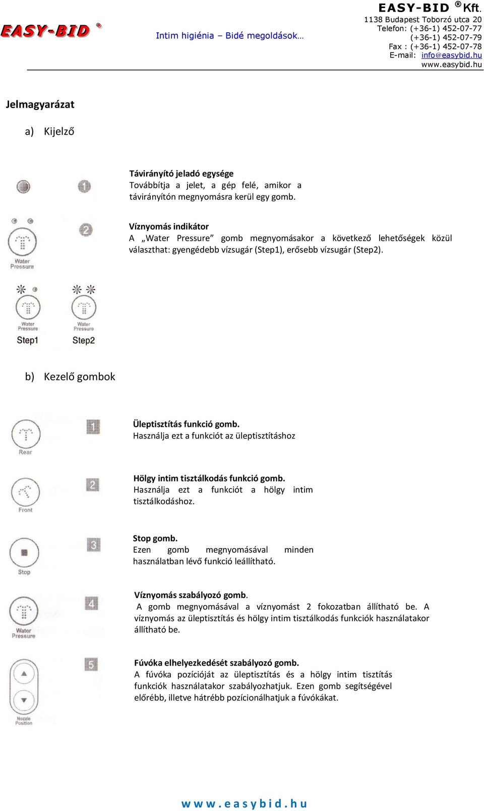 Használja ezt a funkciót az üleptisztításhoz Hölgy intim tisztálkodás funkció gomb. Használja ezt a funkciót a hölgy intim tisztálkodáshoz. Stop gomb.