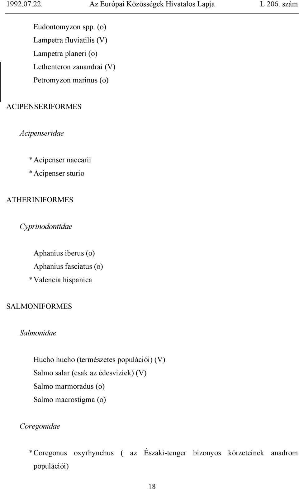 Acipenser naccarii * Acipenser sturio ATHERINIFORMES Cyprinodontidae Aphanius iberus (o) Aphanius fasciatus (o) * Valencia