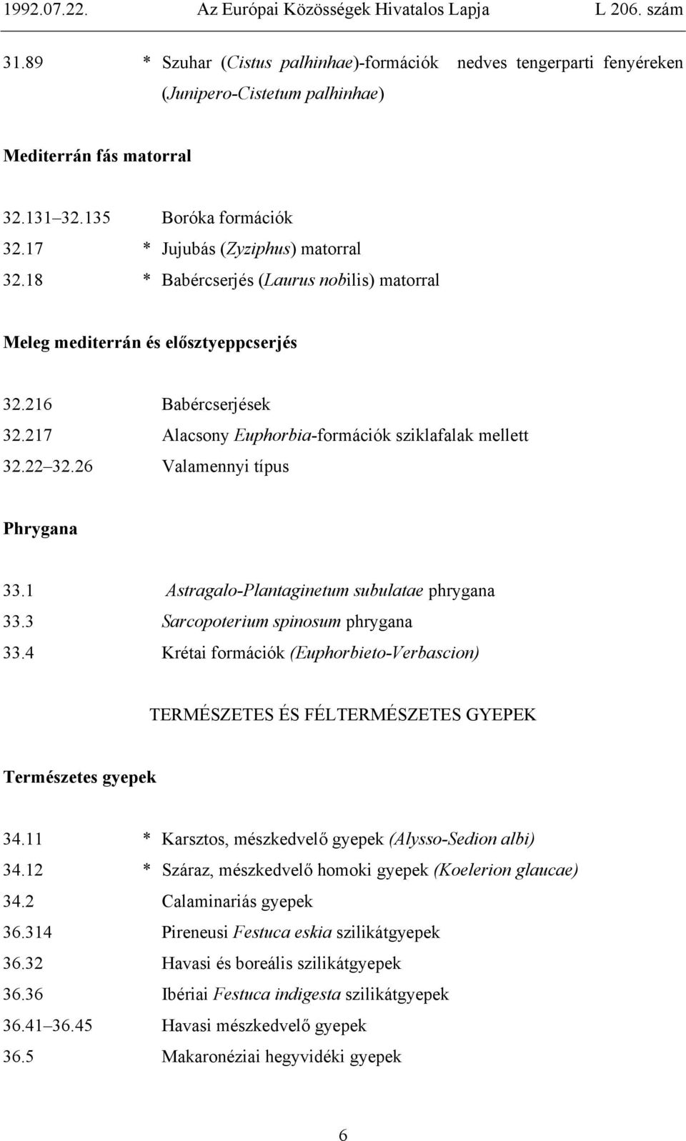26 Valamennyi típus Phrygana 33.1 Astragalo-Plantaginetum subulatae phrygana 33.3 Sarcopoterium spinosum phrygana 33.