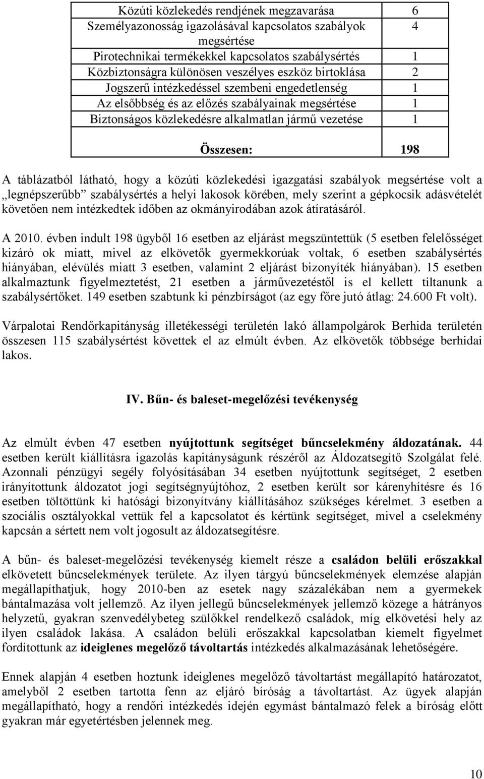 táblázatból látható, hogy a közúti közlekedési igazgatási szabályok megsértése volt a legnépszerűbb szabálysértés a helyi lakosok körében, mely szerint a gépkocsik adásvételét követően nem