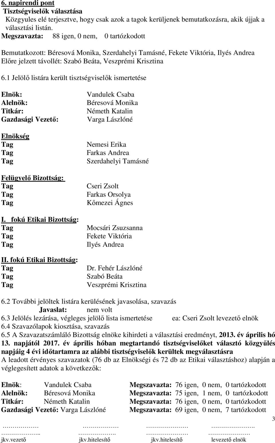 1 Jelölő listára került tisztségviselők ismertetése Elnök: Alelnök: Titkár: Gazdasági Vezető: Elnökség I Vandulek Csaba Béresová Monika Németh Katalin Varga Lászlóné Nemesi Erika Farkas Andrea