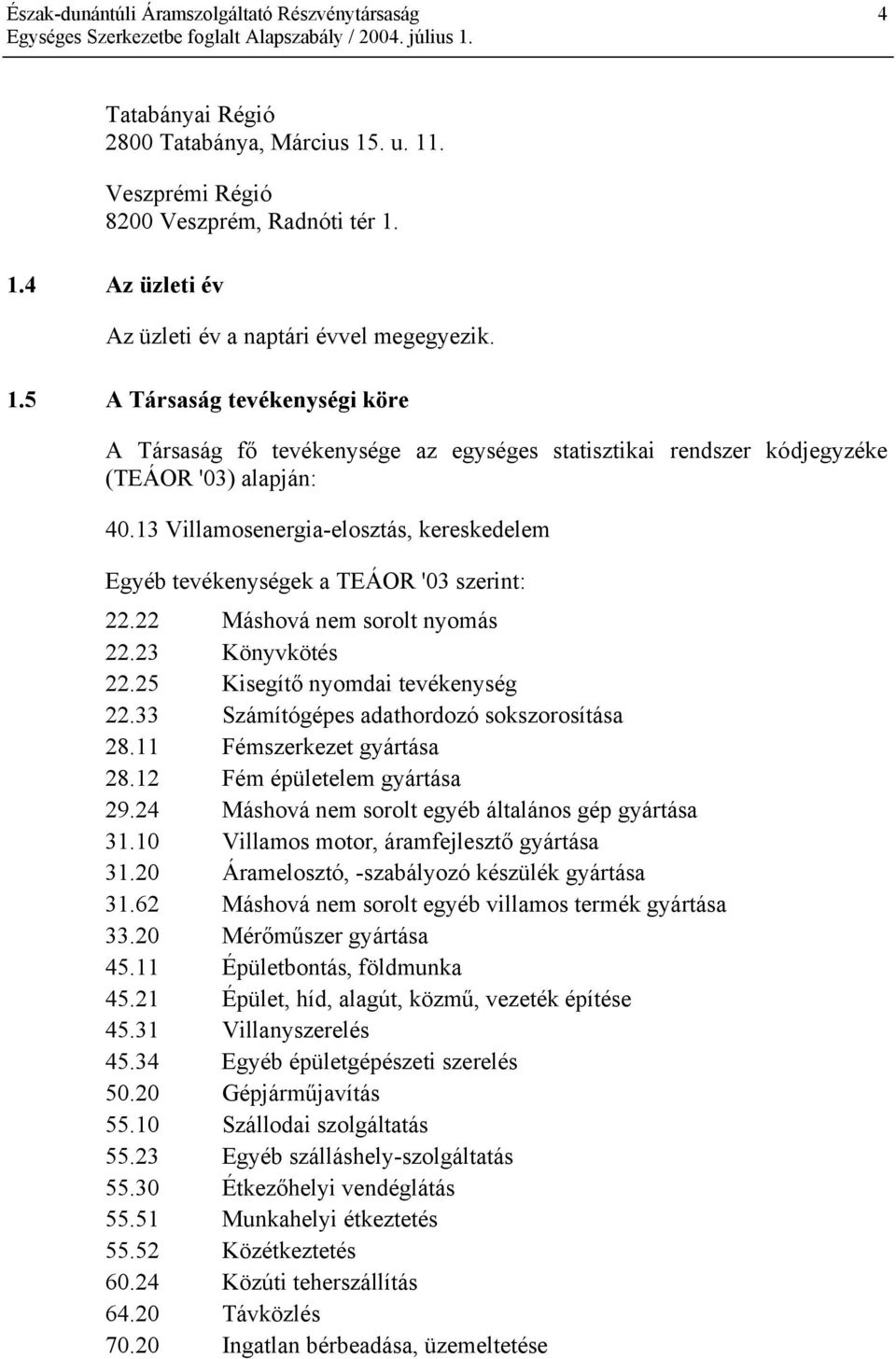 33 Számítógépes adathordozó sokszorosítása 28.11 Fémszerkezet gyártása 28.12 Fém épületelem gyártása 29.24 Máshová nem sorolt egyéb általános gép gyártása 31.