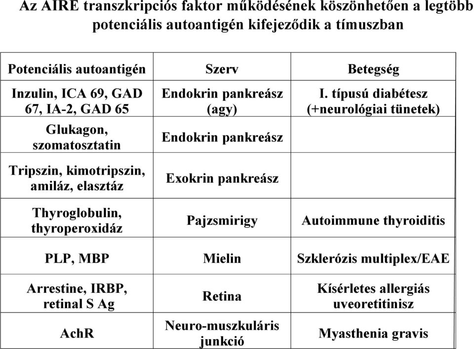 Endokrin pankreász (agy) Endokrin pankreász Exokrin pankreász Pajzsmirigy I.