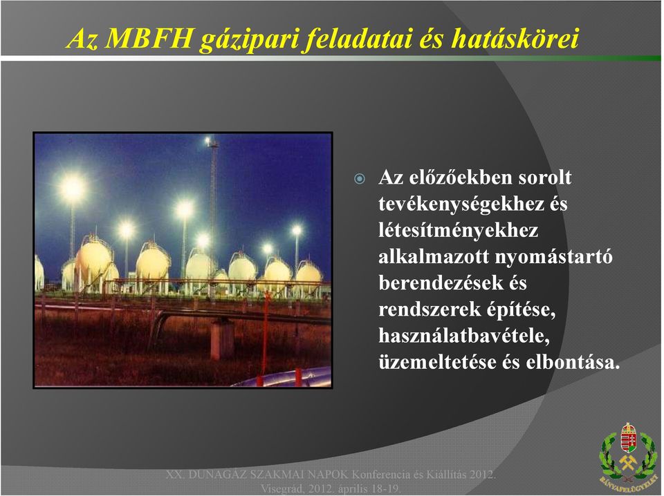 létesítményekhez alkalmazott nyomástartó