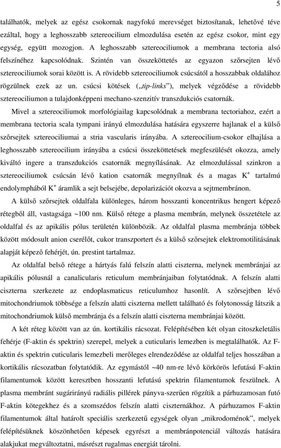 A rövidebb sztereociliumok csúcsától a hosszabbak oldalához rögzülnek ezek az un.