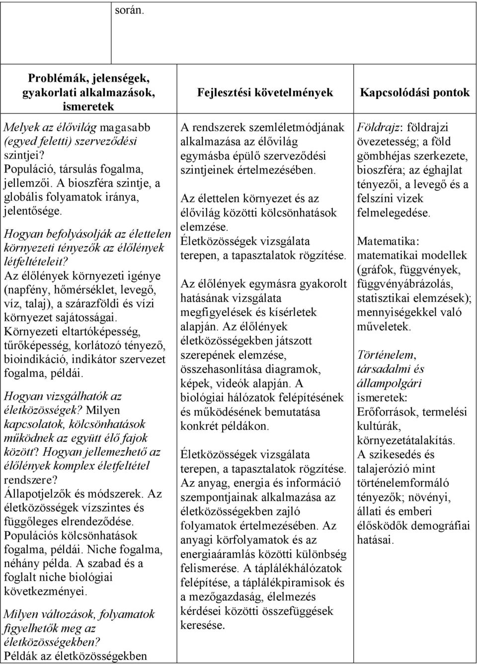 Az élőlények környezeti igénye (napfény, hőmérséklet, levegő, víz, talaj), a szárazföldi és vízi környezet sajátosságai.