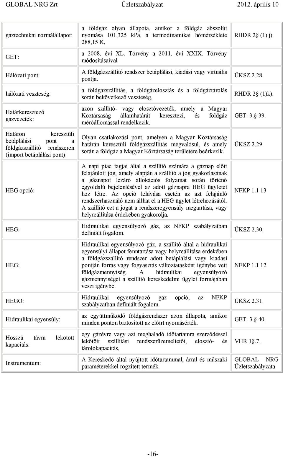 a 2008. évi XL. Törvény a 2011. évi XXIX. Törvény módosításaival A földgázszállító rendszer betáplálási, kiadási vagy virtuális pontja.