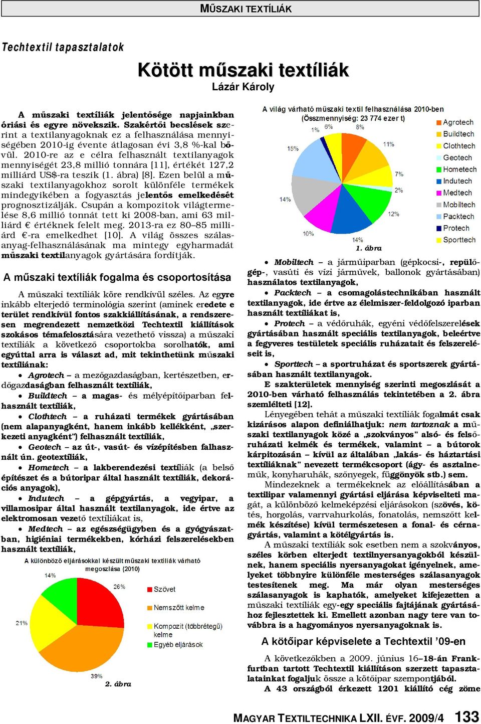 2010-re az e célra felhasznált textilanyagok mennyiségét 23,8 millió tonnára [11], értékét 127,2 milliárd US$-ra teszik (1. ábra) [8].