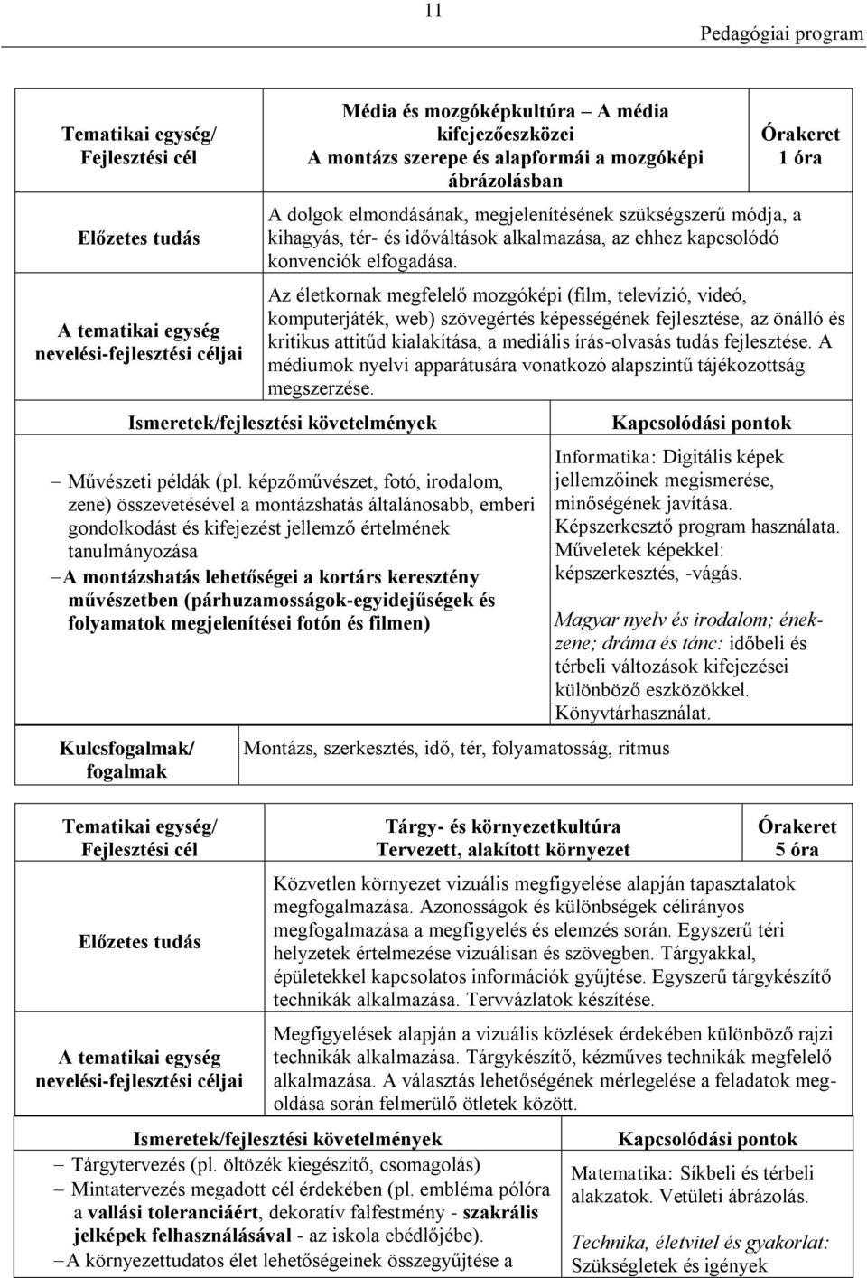 Az életkornak megfelelő mozgóképi (film, televízió, videó, komputerjáték, web) szövegértés képességének fejlesztése, az önálló és kritikus attitűd kialakítása, a mediális írás-olvasás tudás