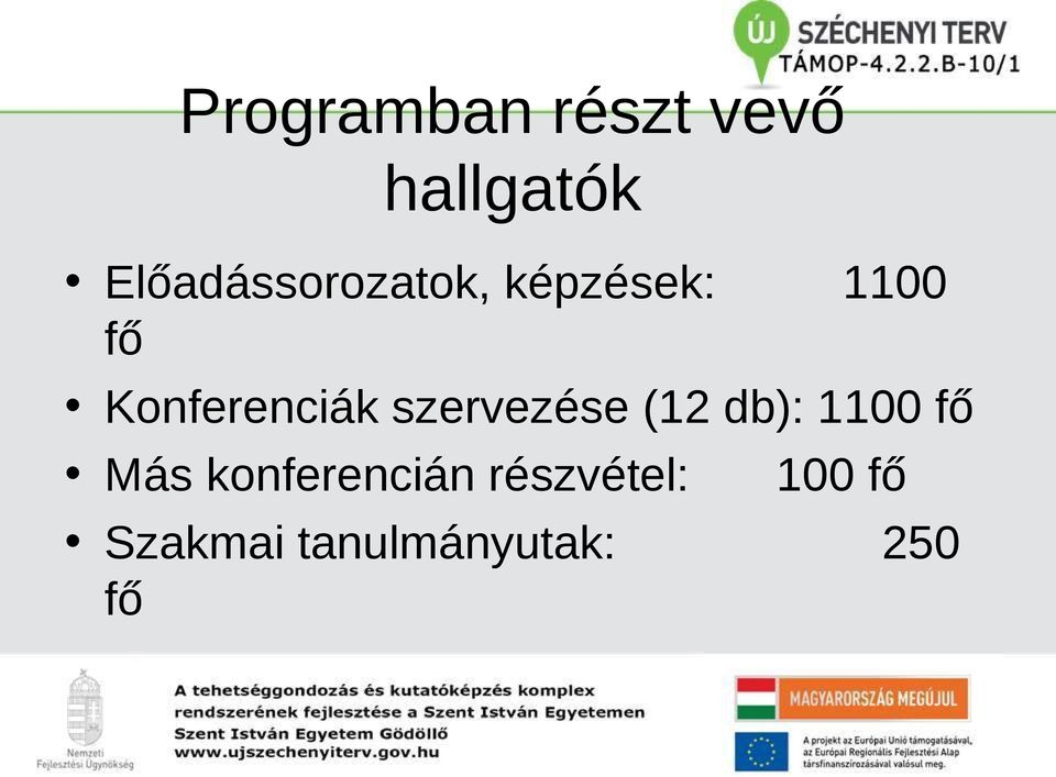 Konferenciák szervezése (12 db): 1100 fő