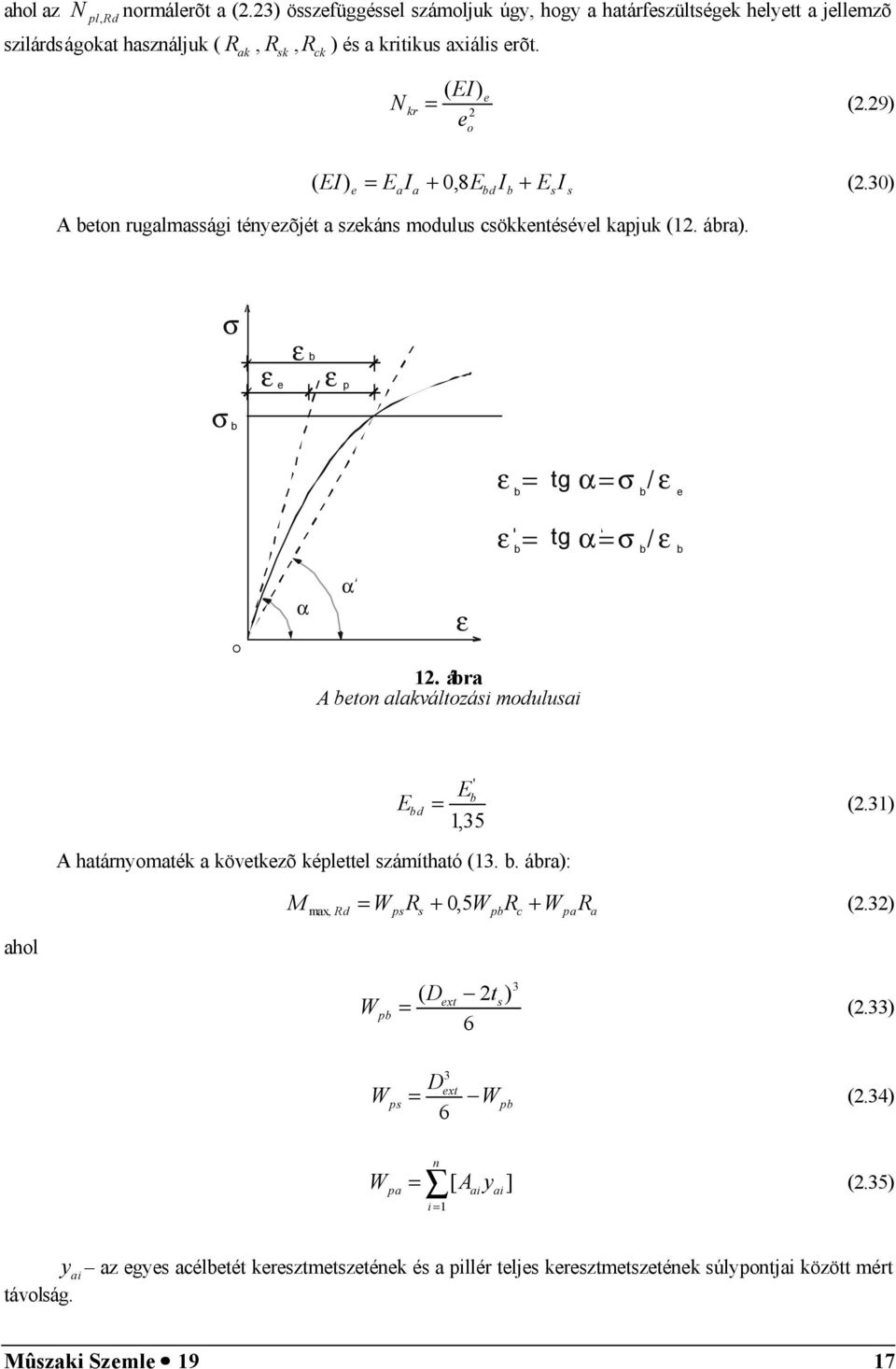 bd b σ ε e ε b ε p σ b ε = tg α=σ /ε b ε = tg α=σ /ε b b b e b O α α. ábr A beton lkváltozái modului ε ' Eb E bd = (.3),35 A htárnyomték következõ képlettel zámíthtó (3. b. ábr): = W R + 0, 5W R + W R mx, Rd p pb c p (.