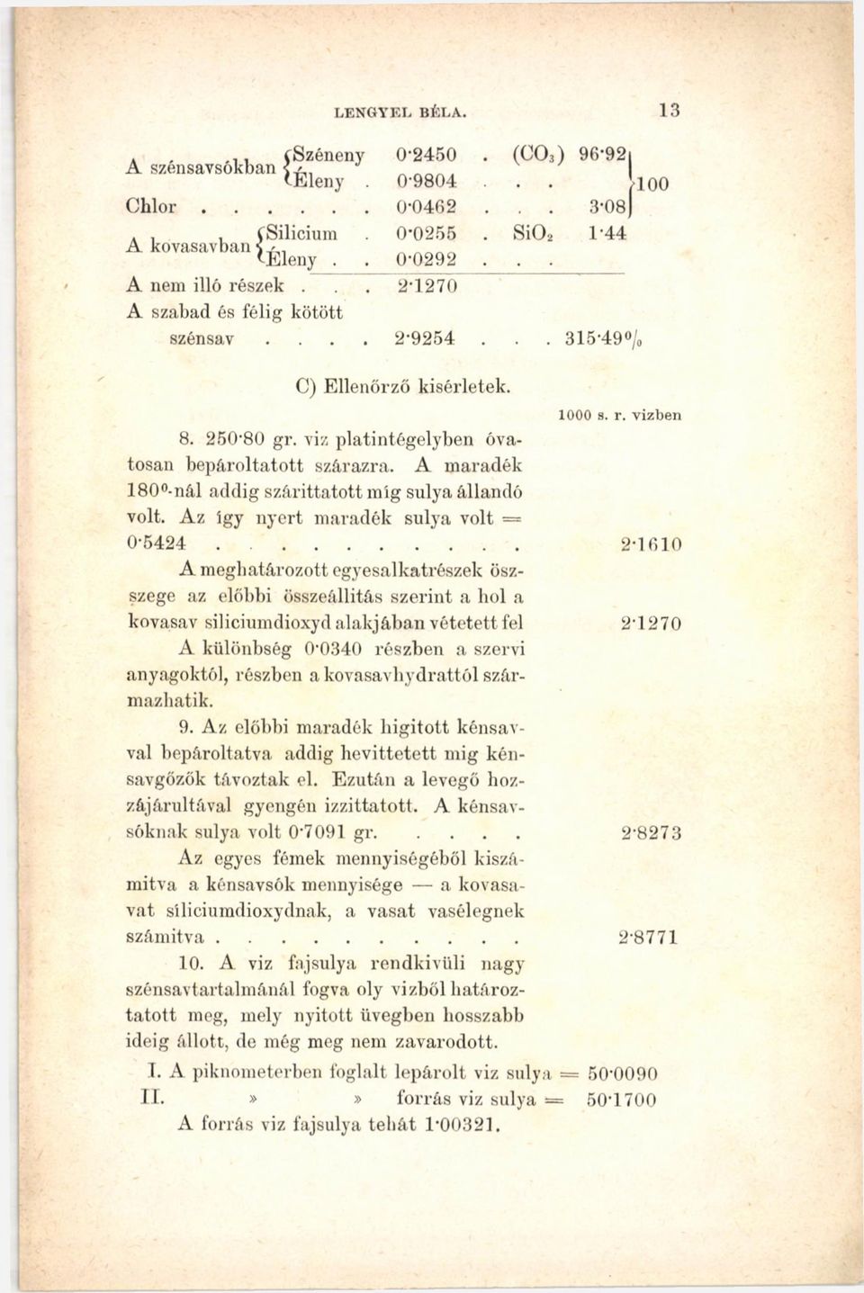 A maradék 180 -nál addig szárittatott mig súlya állandó volt. Az így nyert maradék súlya volt = 0-5 4 2 4.