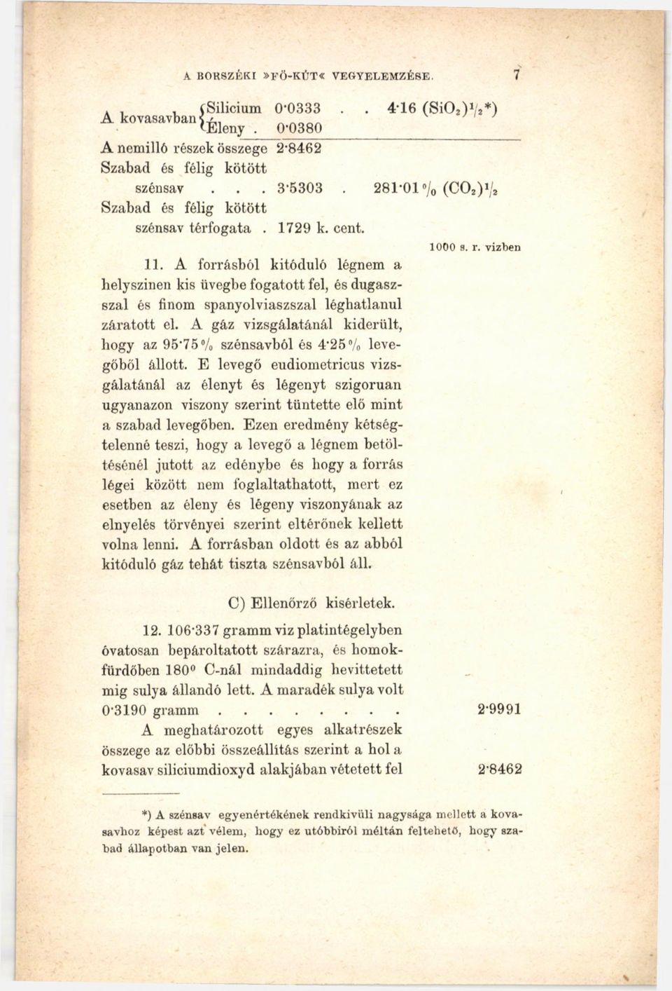 A forrásból kitóduló légnem a helyszínen kis üvegbe fogatott fel, és dugaszszal és finom spanyolviaszszal léghatlanul záratott el.
