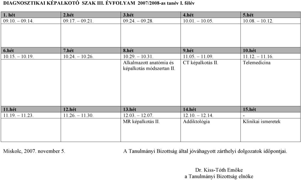 Telemedicina MR képalkotás II. Addiktológia Klinikai ismeretek Miskolc, 2007.