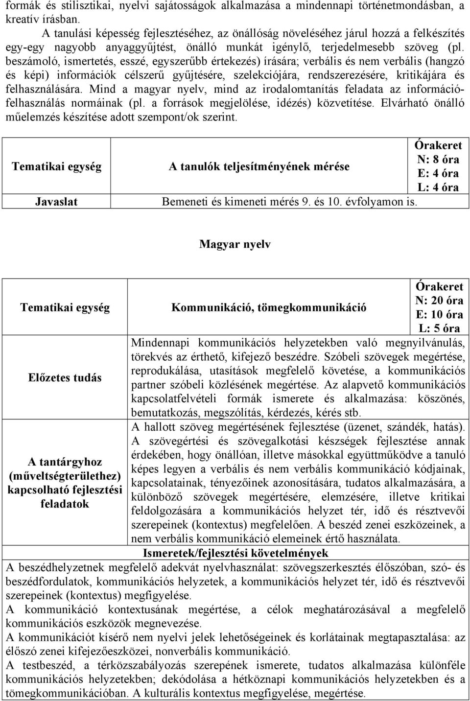beszámoló, ismertetés, esszé, egyszerűbb értekezés) írására; verbális és nem verbális (hangzó és képi) információk célszerű gyűjtésére, szelekciójára, rendszerezésére, kritikájára és felhasználására.