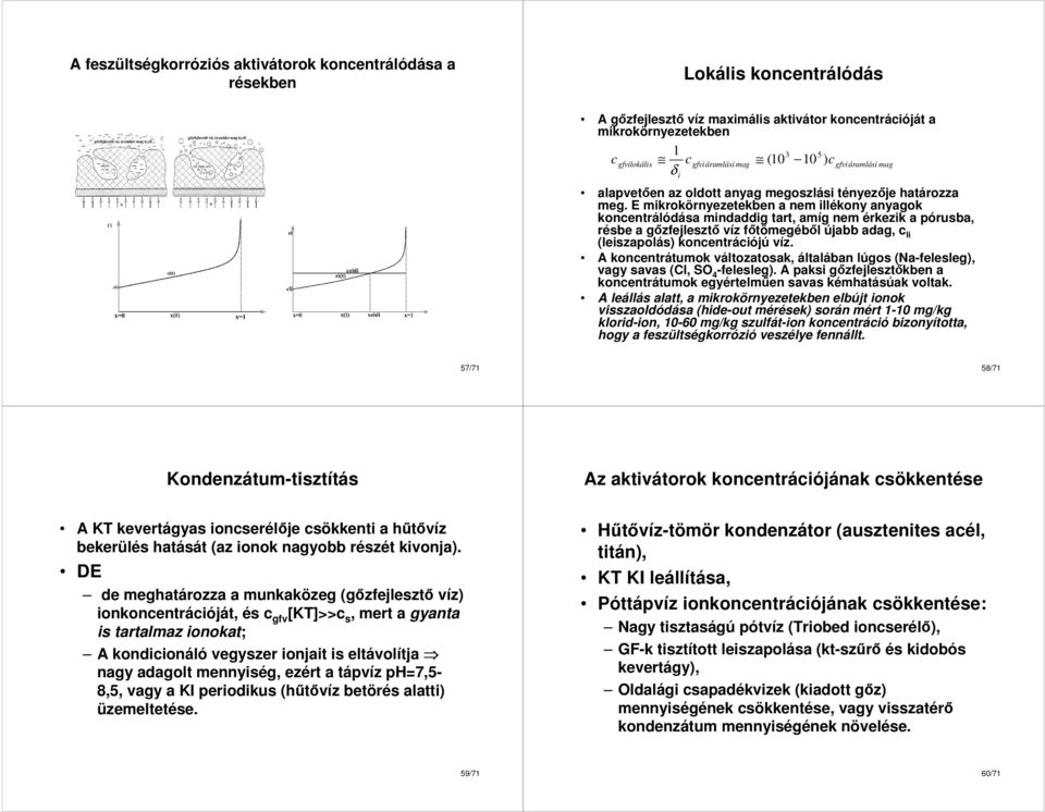 E mikrokörnyezetekben a nem illékony anyagok koncentrálódása mindaddig tart, amíg nem érkezik a pórusba, résbe a gızfejlesztı víz fıtömegébıl újabb adag, c li (leiszapolás) koncentrációjú víz.