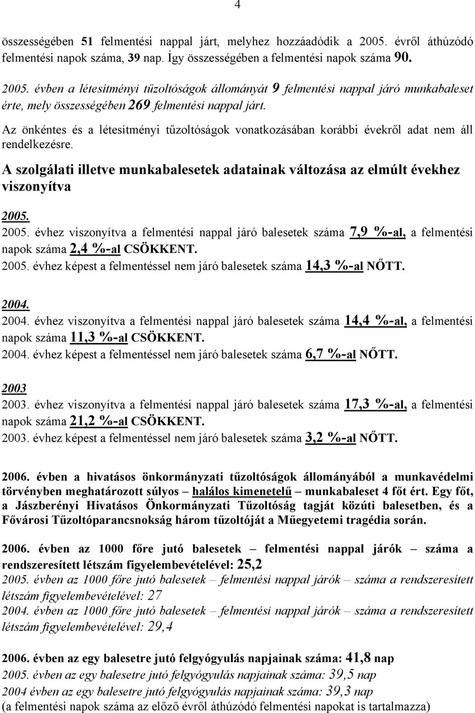 évben a létesítményi tűzoltóságok állományát 9 felmentési nappal járó munkabaleset érte, mely összességében 269 felmentési nappal járt.