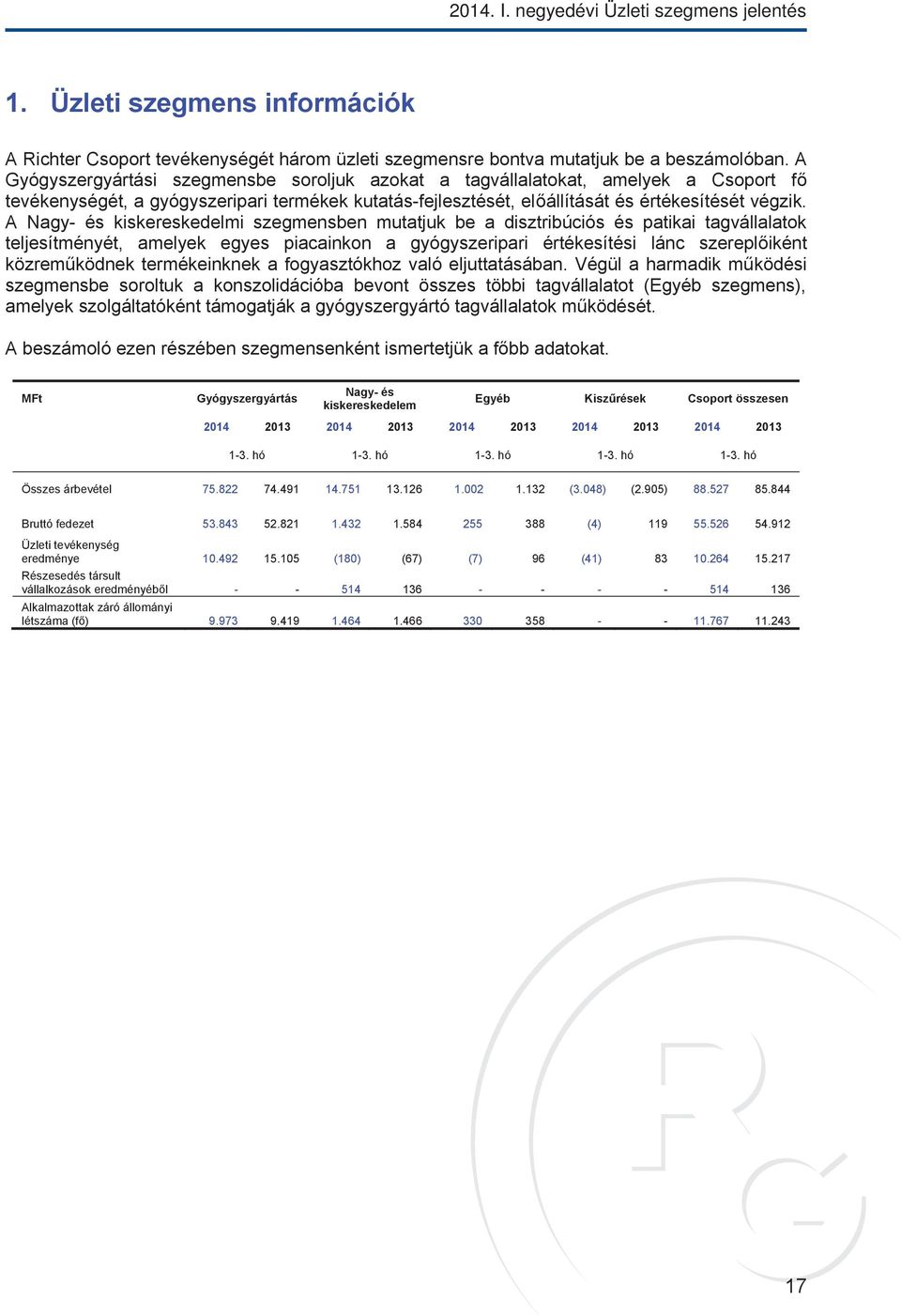 A Gyógyszergyártási szegmensbe soroljuk azokat a tagvállalatokat, amelyek a Csoport fő tevékenységét, a gyógyszeripari termékek kutatás-fejlesztését, előállítását és értékesítését végzik.