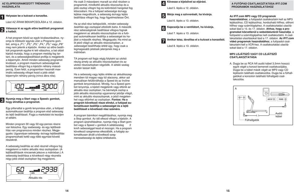 Amikor az előre beállított programok egyike ki lett választva, a bal oldali kijelző mutatja, hogy a program meddig fog tartani, és a sebességbeállításol profilja is megjelenik a képernyőn.