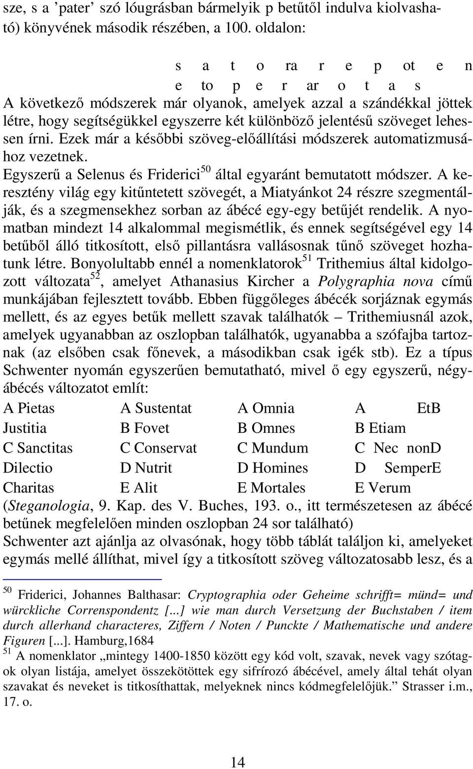 lehessen írni. Ezek már a késıbbi szöveg-elıállítási módszerek automatizmusához vezetnek. Egyszerő a Selenus és Friderici 50 által egyaránt bemutatott módszer.