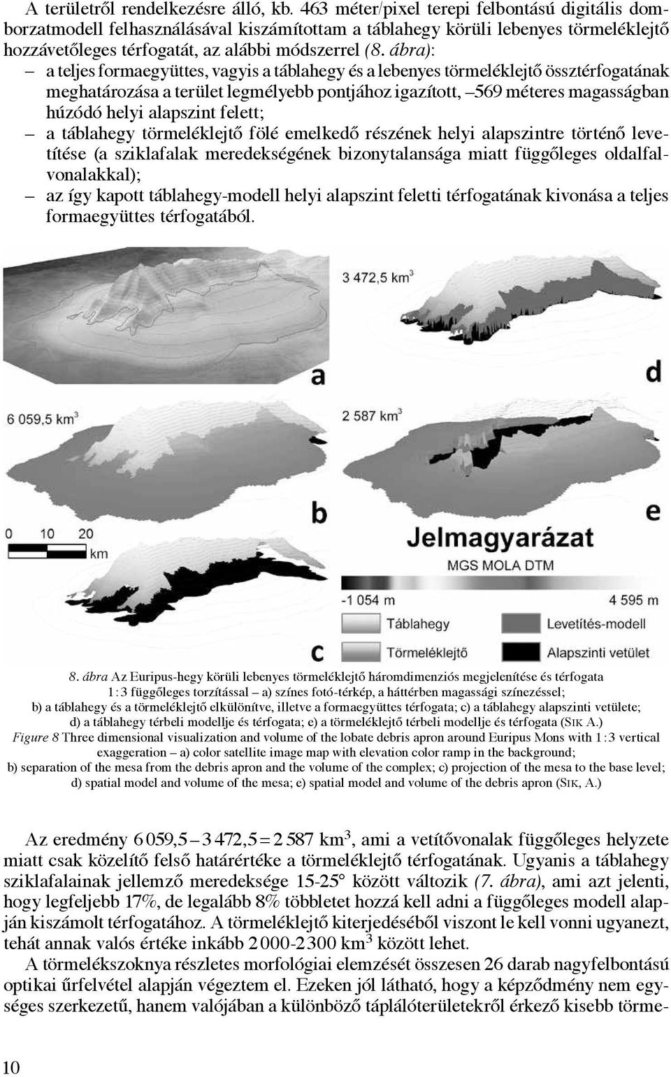 ábra): a teljes formaegyüttes, vagyis a táblahegy és a lebenyes törmeléklejtő össztérfogatának meghatározása a terület legmélyebb pontjához igazított, 569 méteres magasságban húzódó helyi alapszint