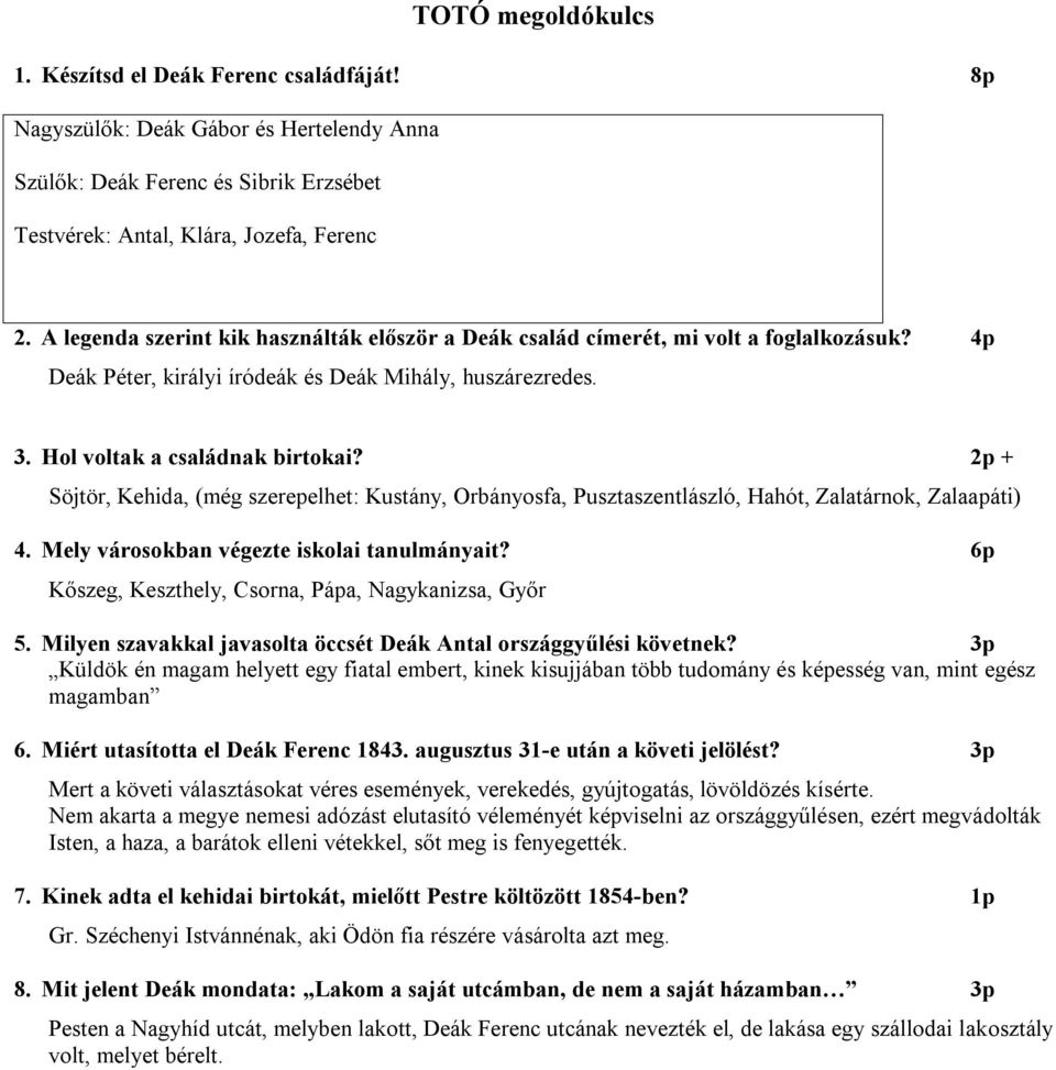 2p + Söjtör, Kehida, (még szerepelhet: Kustány, Orbányosfa, Pusztaszentlászló, Hahót, Zalatárnok, Zalaapáti) 4. Mely városokban végezte iskolai tanulmányait?