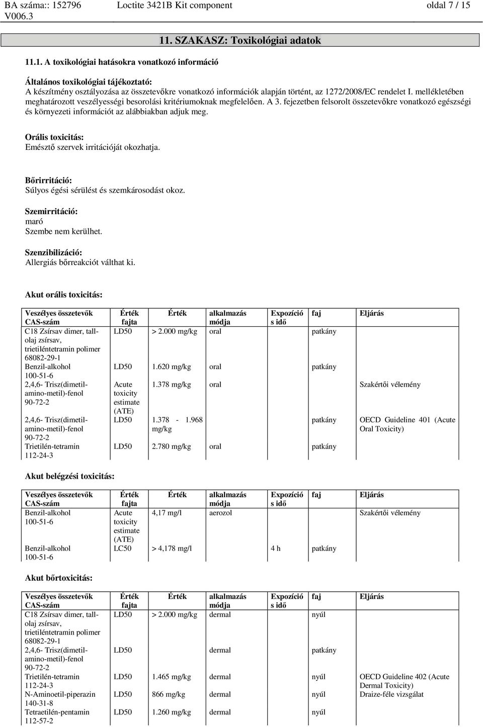 mellékletében meghatározott veszélyességi besorolási kritériumoknak megfelelően. A 3. fejezetben felsorolt összetevőkre vonatkozó egészségi és környezeti információt az alábbiakban adjuk meg.