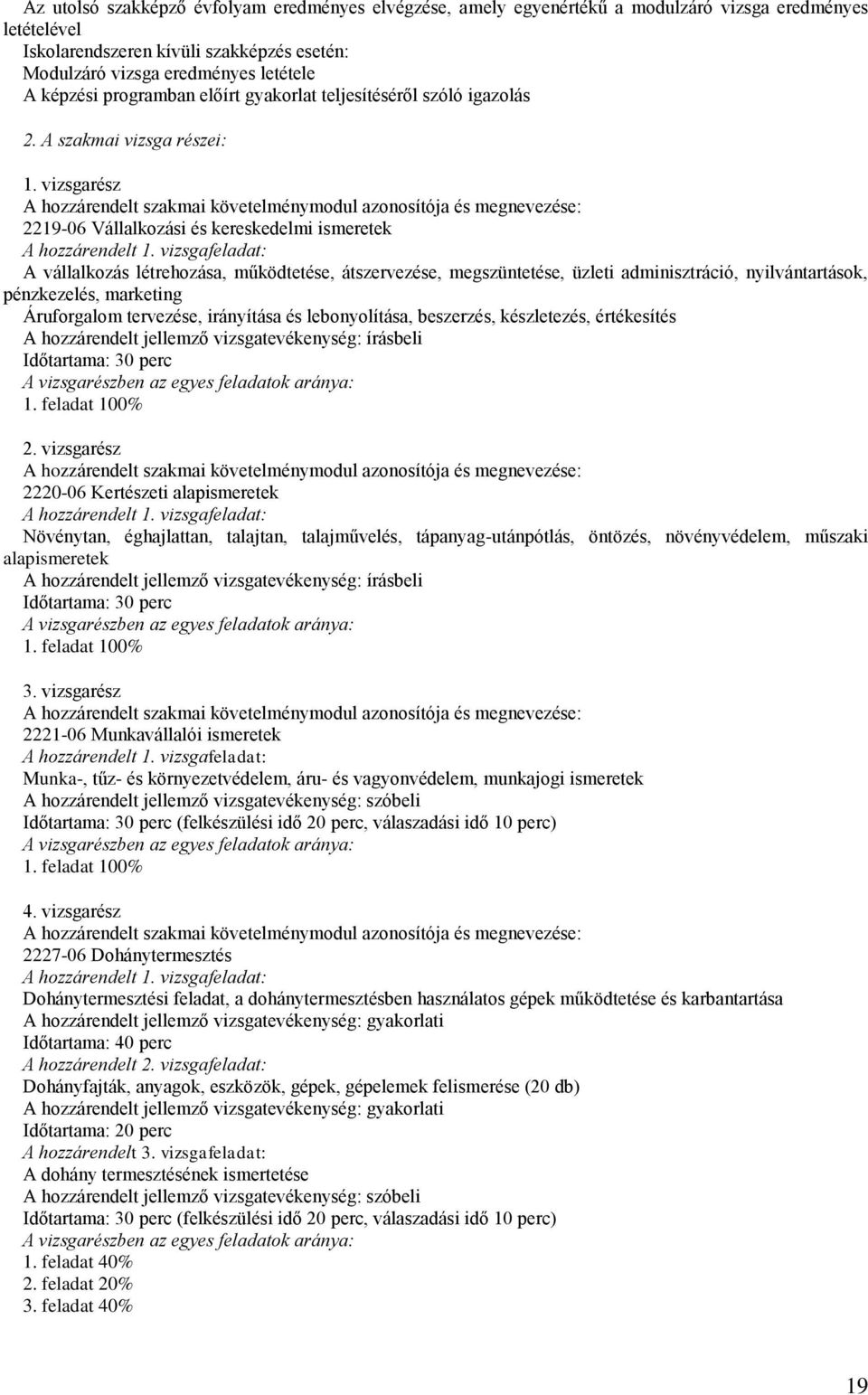 vizsgarész A hozzárendelt szakmai követelménymodul azonosítója és megnevezése: 2219-06 Vállalkozási és kereskedelmi ismeretek A hozzárendelt 1.