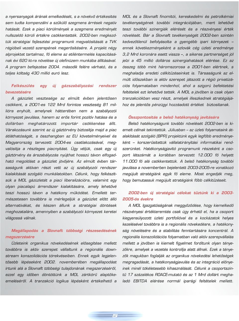 2002-ben megkezdtük stratégiai fejlesztési programunk megvalósítását a TVK régióbeli vezetô szerepének megerôsítésére.