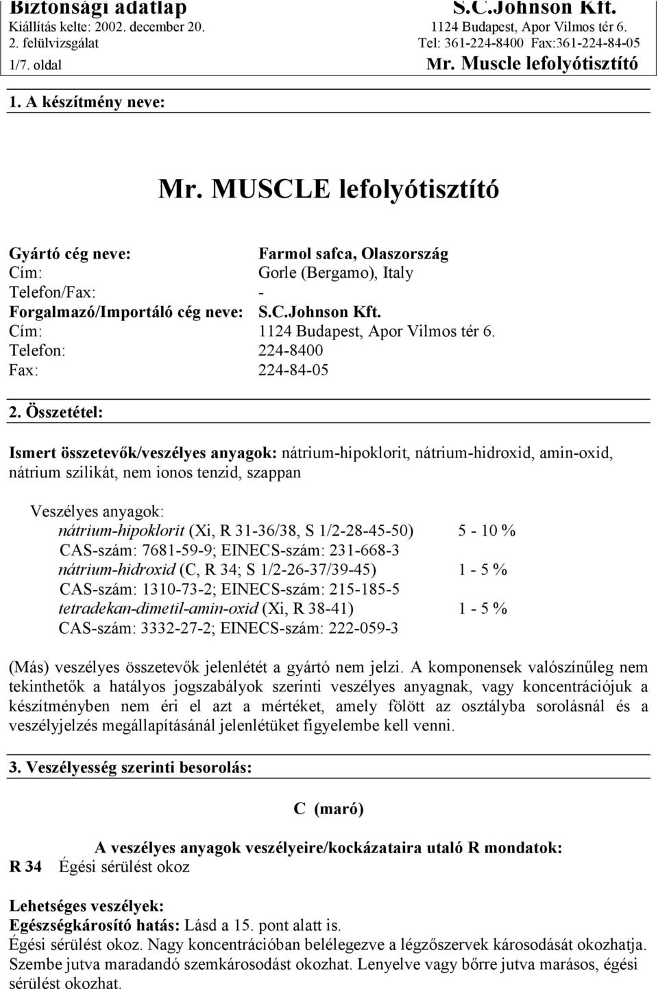 Mr. MUSCLE lefolyótisztító - PDF Free Download