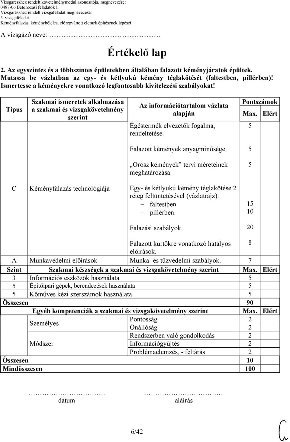 Típus Szakmai ismeretek alkalmazása a szakmai és vizsgakövetelmény szerint Az információtartalom vázlata alapján Égéstermék elvezetők fogalma, rendeltetése. Pontszámok Max.