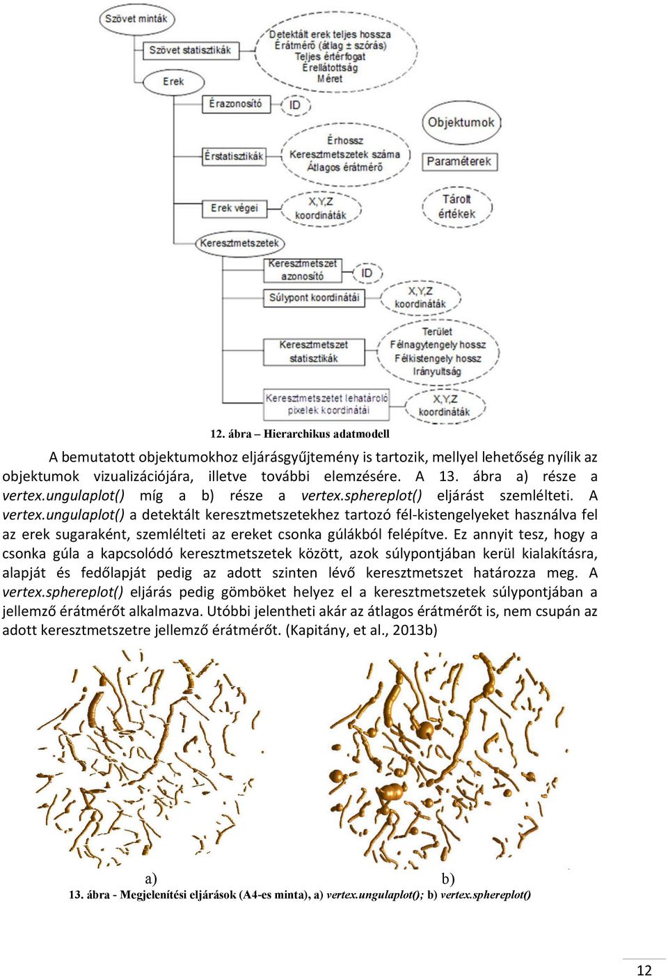 ungulaplot() a detektált keresztmetszetekhez tartozó fél-kistengelyeket használva fel az erek sugaraként, szemlélteti az ereket csonka gúlákból felépítve.