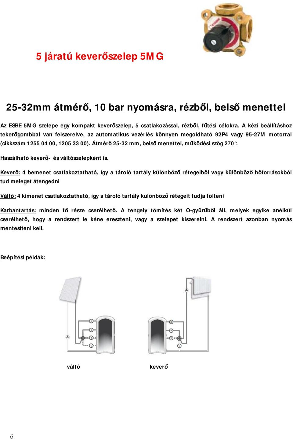 Átmérő 25-32 mm, belső menettel, működési szög 270. Haszálható keverő- és váltószelepként is.