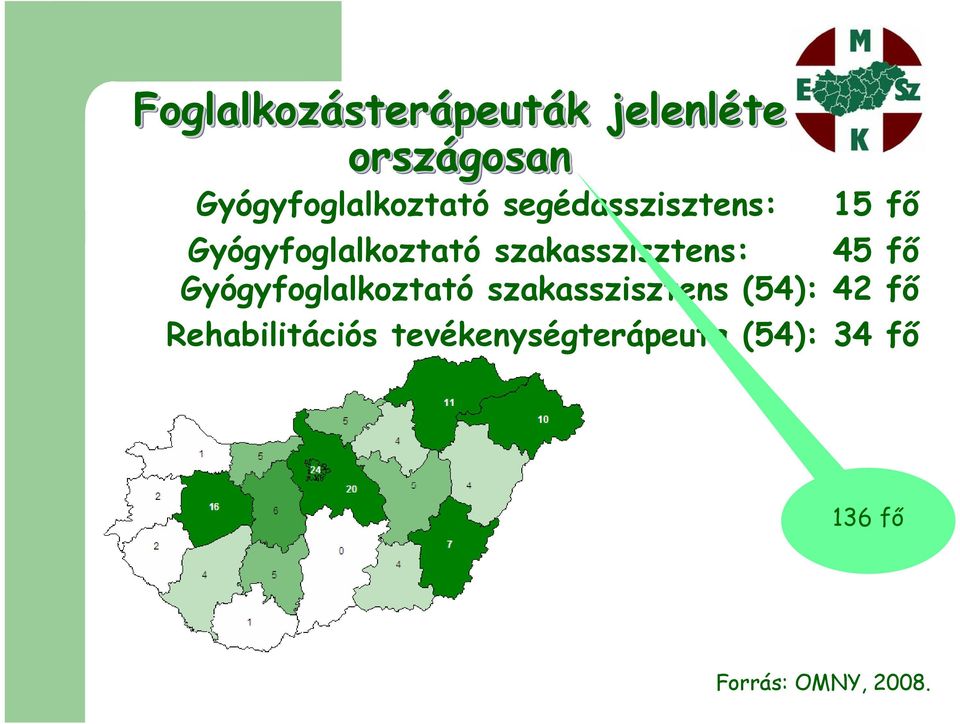 fő Gyógyfoglalkoztató szakasszisztens (54): 42 fő