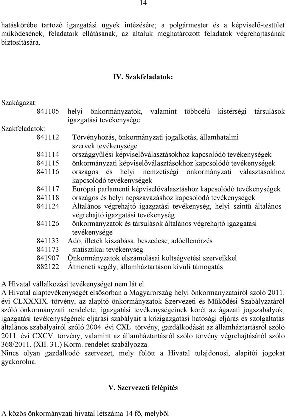 szervek tevékenysége 841114 országgyűlési képviselőválasztásokhoz kapcsolódó tevékenységek 841115 önkormányzati képviselőválasztásokhoz kapcsolódó tevékenységek 841116 országos és helyi nemzetiségi