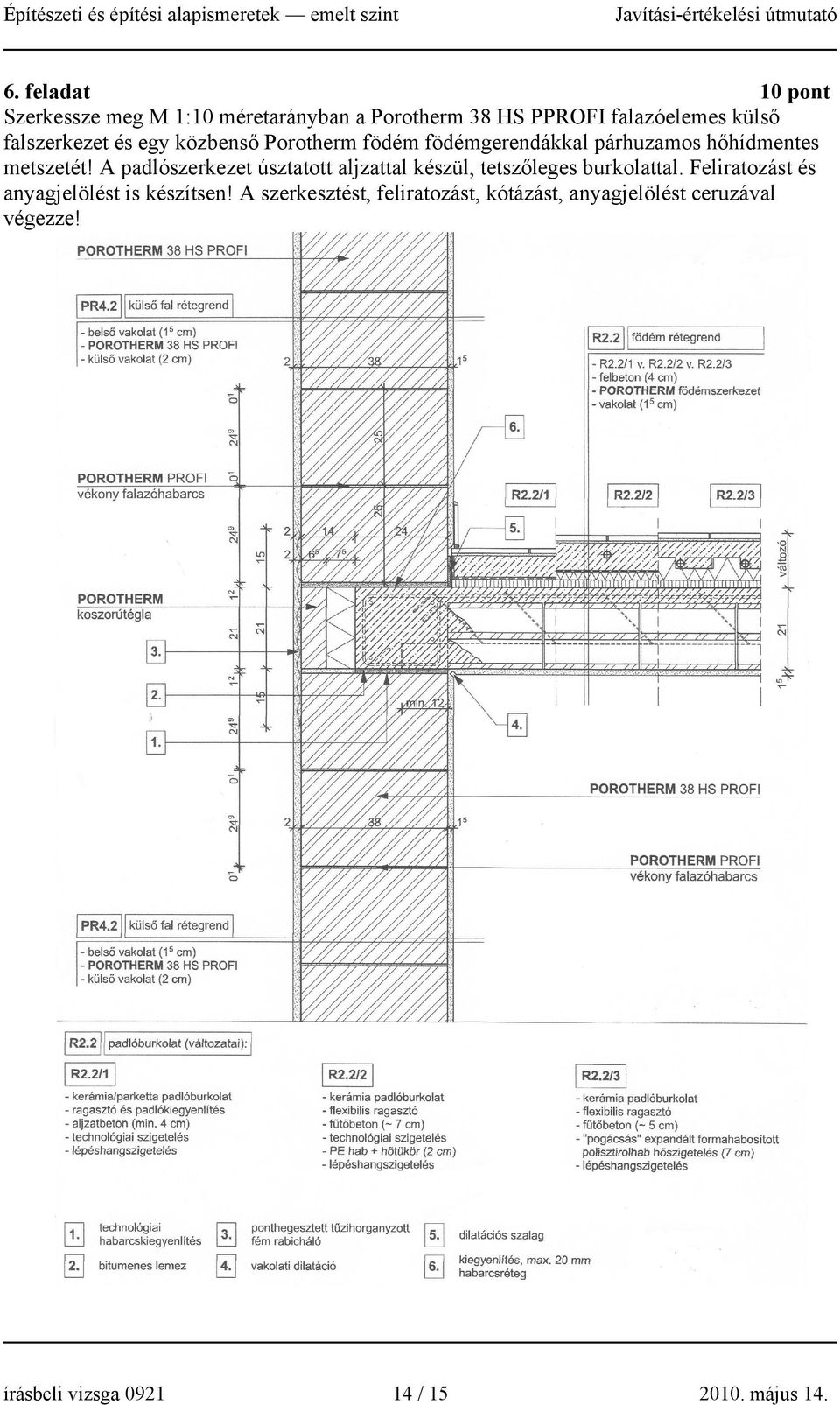 közbenső Porotherm födém födémgerendákkal párhuzamos hőhídmentes metszetét!