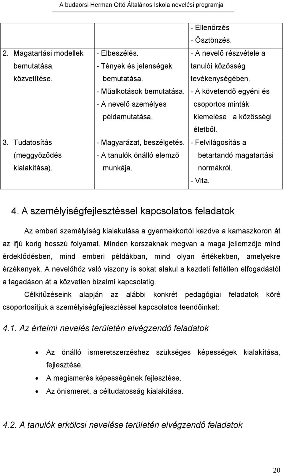 - A követendő egyéni és csoportos minták kiemelése a közösségi életből. - Felvilágosítás a betartandó magatartási normákról. - Vita. 4.