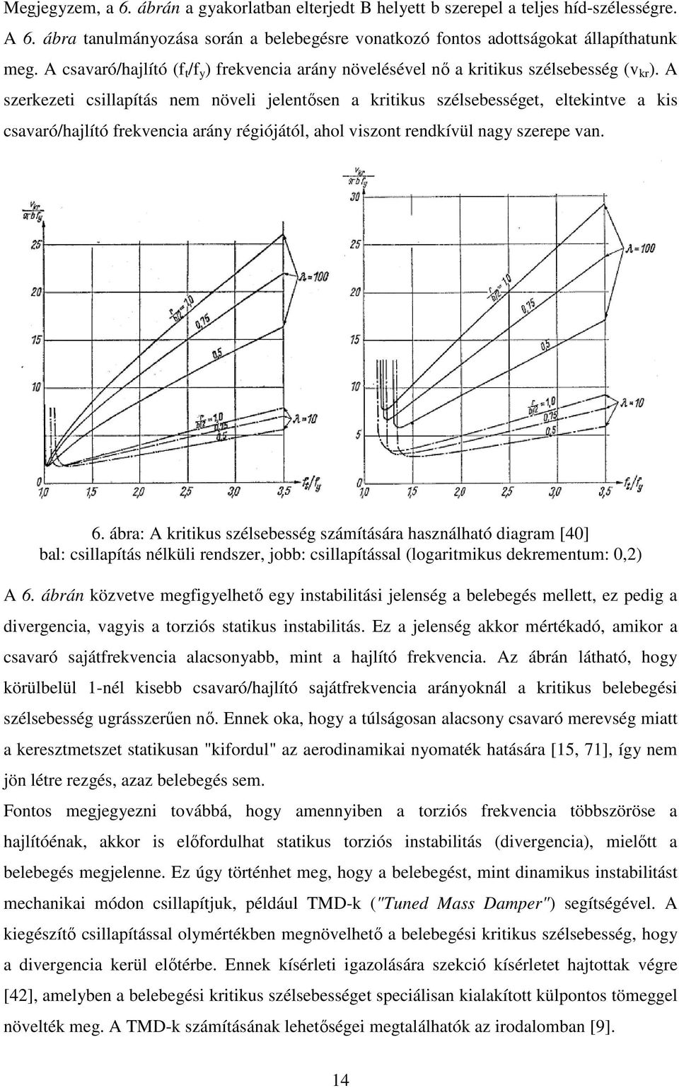 A szerkezeti csillapítás nem növeli jelentısen a kritikus szélsebességet, eltekintve a kis csavaró/hajlító frekvencia arány régiójától, ahol viszont rendkívül nagy szerepe van. 6.