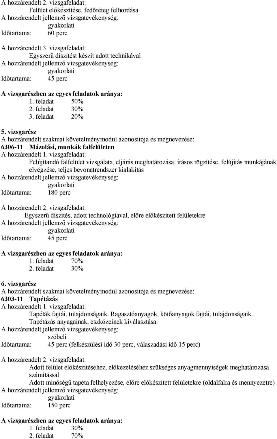 vizsgarész A hozzárendelt szakmai követelménymodul azonosítója és megnevezése: 6306-11 Mázolási, munkák falfelületen A hozzárendelt 1.