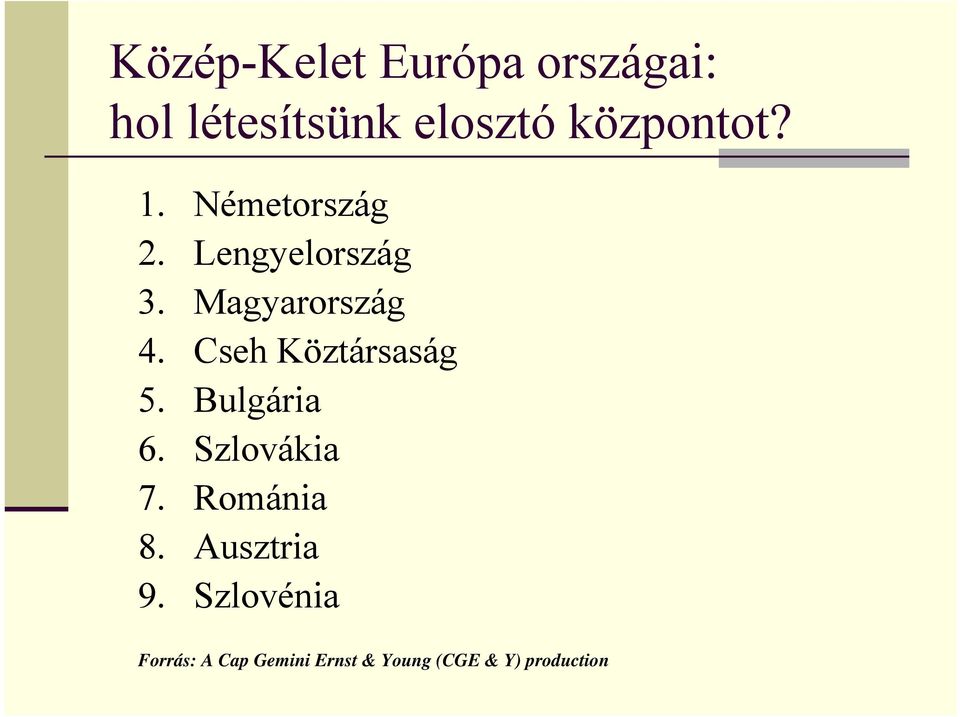 Cseh Köztársaság 5. Bulgária 6. Szlovákia 7. Románia 8.