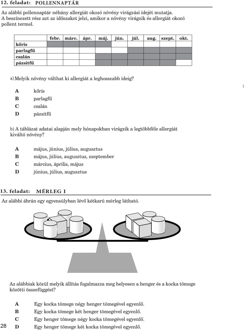 a) Melyik növény válthat ki allergiát a leghosszabb ideig? kõris parlagfû csalán pázsitfû 9 b) táblázat adatai alapján mely hónapokban virágzik a legtöbbféle allergiát kiváltó növény?
