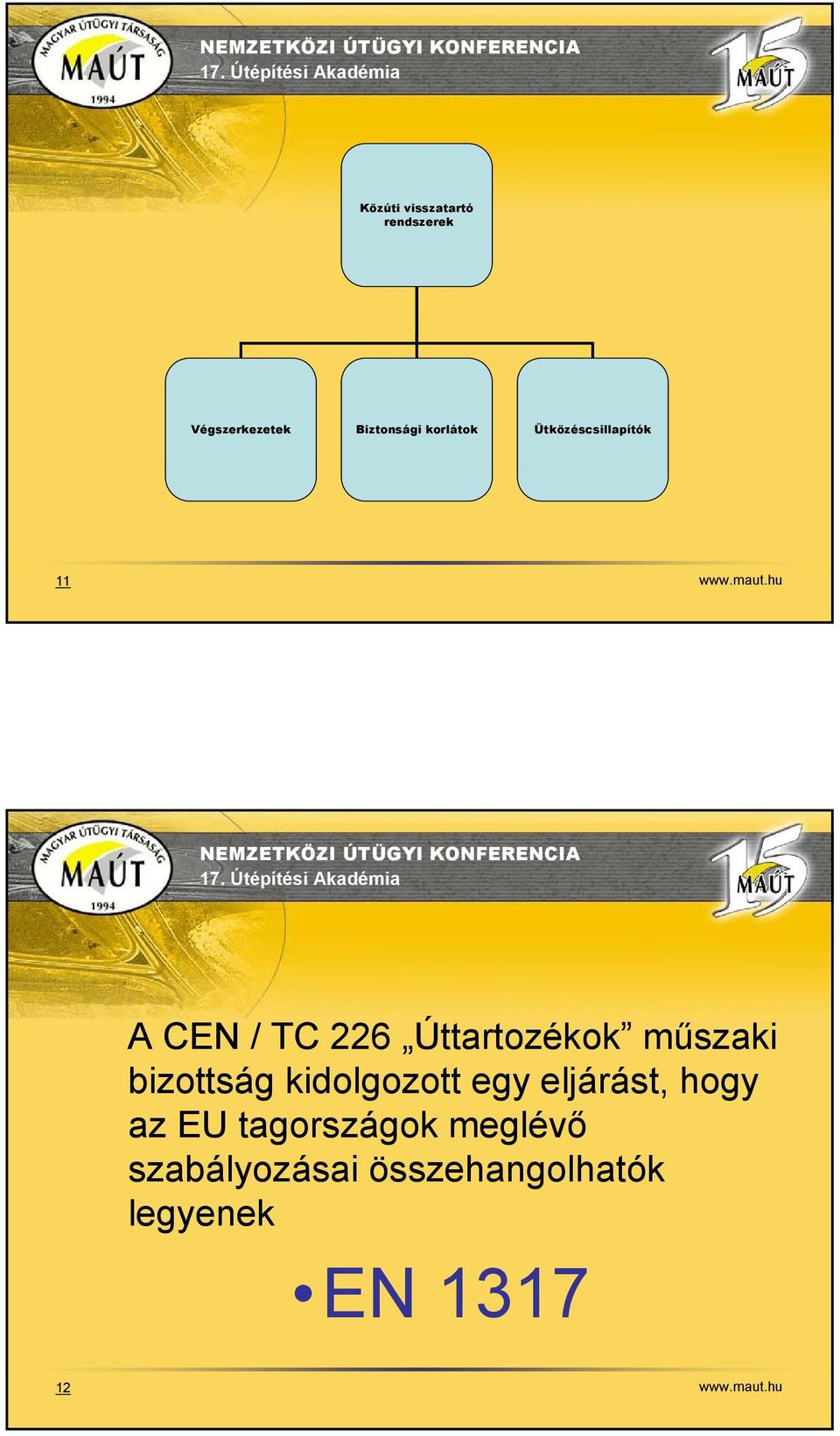 hu A CEN / TC 226 Úttartozékok műszaki bizottság kidolgozott egy