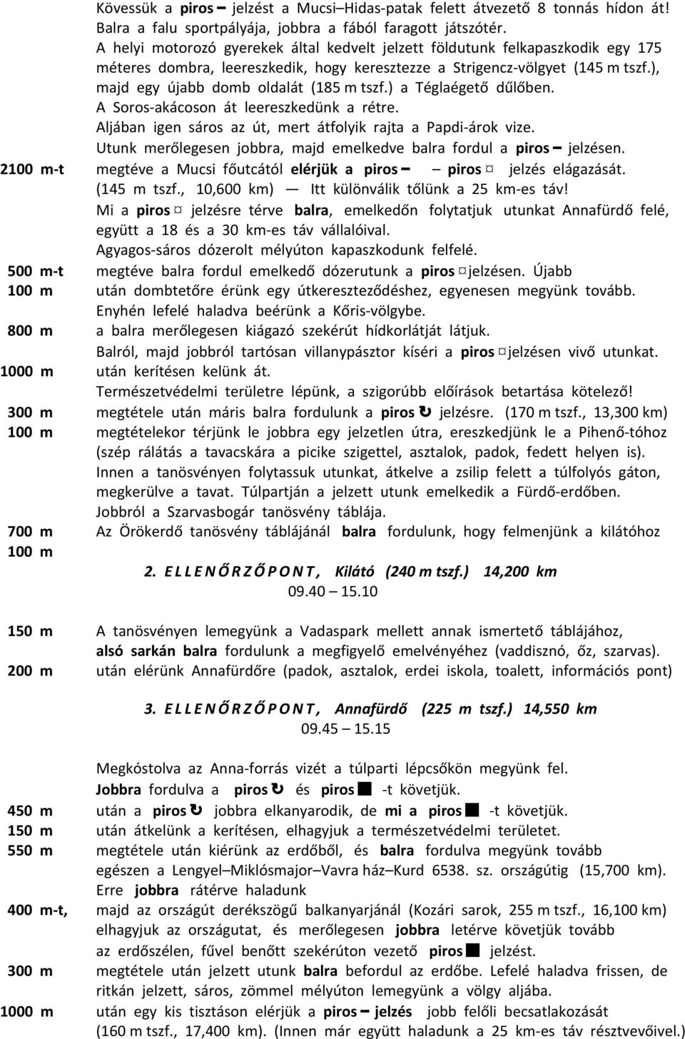 ), majd egy újabb domb oldalát (185 m tszf.) a Téglaégető dűlőben. A Soros-akácoson át leereszkedünk a rétre. Aljában igen sáros az út, mert átfolyik rajta a Papdi-árok vize.